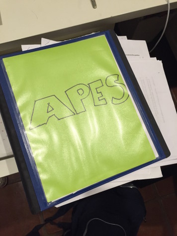 A messy AP Environmental Science binder.