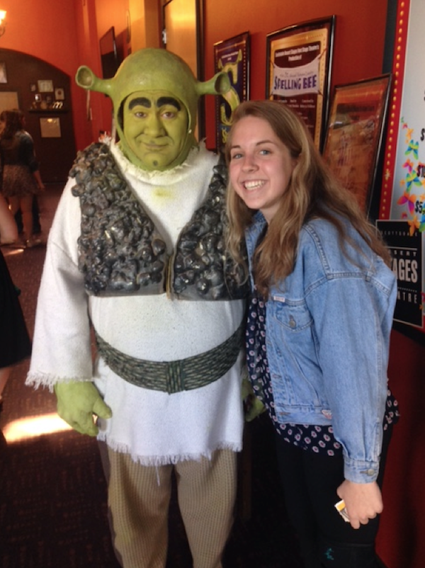Brittany supports local theatre and poses with her favorite character, Shrek.