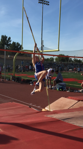The pole vault team vaults their highest to earn points for the Gators. 