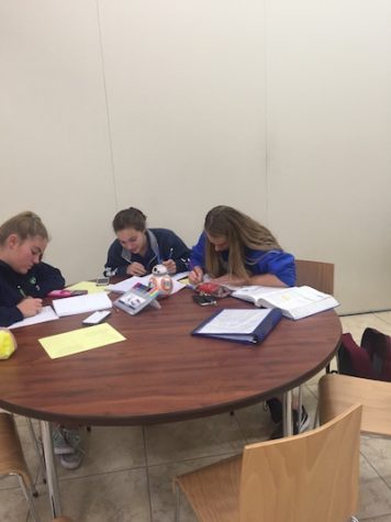 Xavier students preparing for the upcoming finals in Founders Hall.