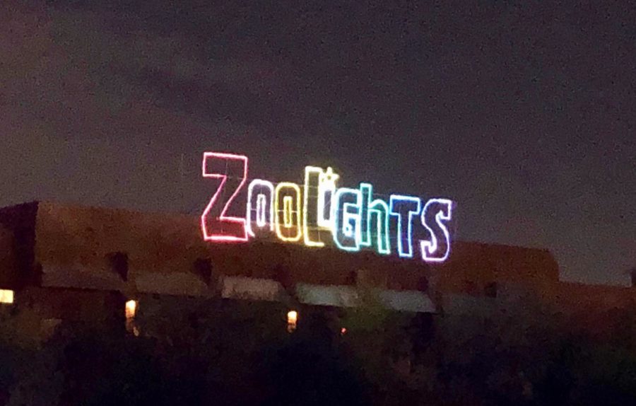 Leaving the zoo, the large ‘ZooLights’ sign can be seen in the distance.