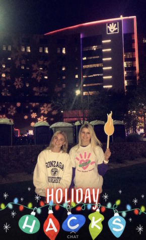 Seniors Hannah Hale and Molly Kuhl volunteer at Phoenix Children's Hospital during the holiday season.