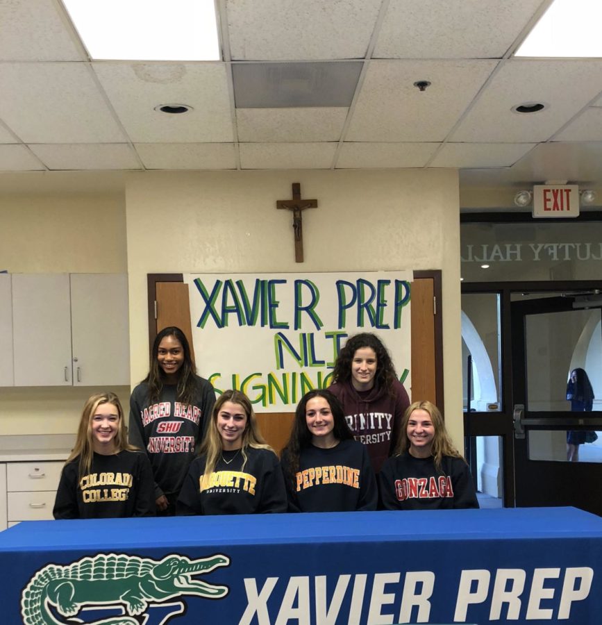 Top: Jessie Simmons, Kaity Ward

Bottom: Abby Hubbard, Madeline Warren, Kinsey Ehmann, Hannah Hale

February 7, 2018, National Letter of Intent Signing Day at Xavier College Preparatory 
