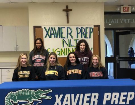 Top: Jessie Simmons, Kaity Ward
Bottom: Abby Hubbard, Madeline Warren, Kinsey Ehmann, Hannah Hale
February 7, 2018, National Letter of Intent Signing Day at Xavier College Preparatory