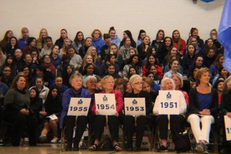 Representatives from graduating classes at Xavier gather to listen to current Xavier students.