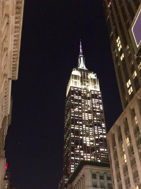 A glimpse of the Empire State Building at night.