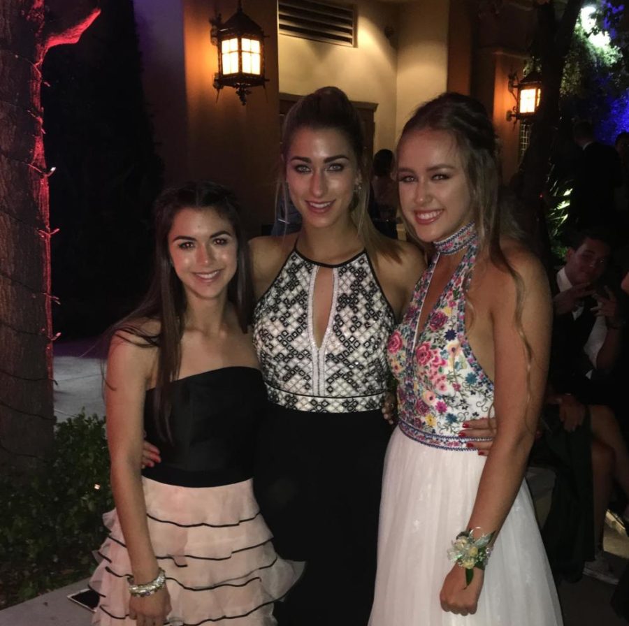 Seniors Mady Chait, Madeline Warren and Aydyn Fernandez at Prom in 2017. 