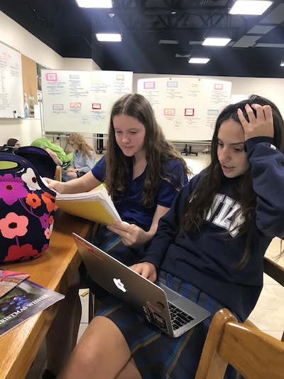 Juniors Marybeth Bonner and Maddie Dinowitz study for their upcoming finals.