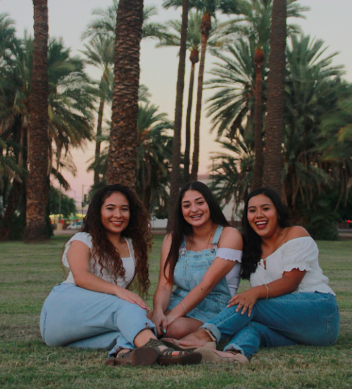 Seniors (from left to right)  Celeste Aldaco, Nichelle Garza, and Andrea Hernadez pose for their 
senior group photo, taken at Manistee Ranch
