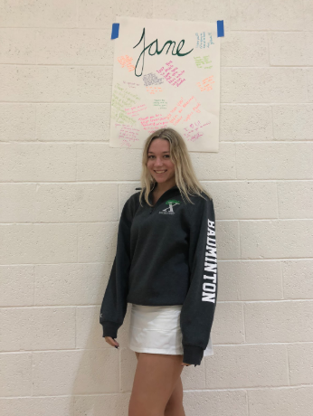 Senior Jane Tiffany at Badminton Senior Night on Oct. 4. Photo by Kyla Ferry.