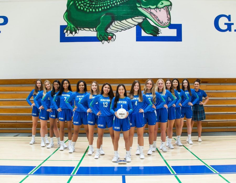 Xaviers varsity volleyball team for the 2018-2019 season. Pictured before they won their 2nd consecutive state championship. 
Photo Courtesy of Kristin Hayward & Robertson Family.