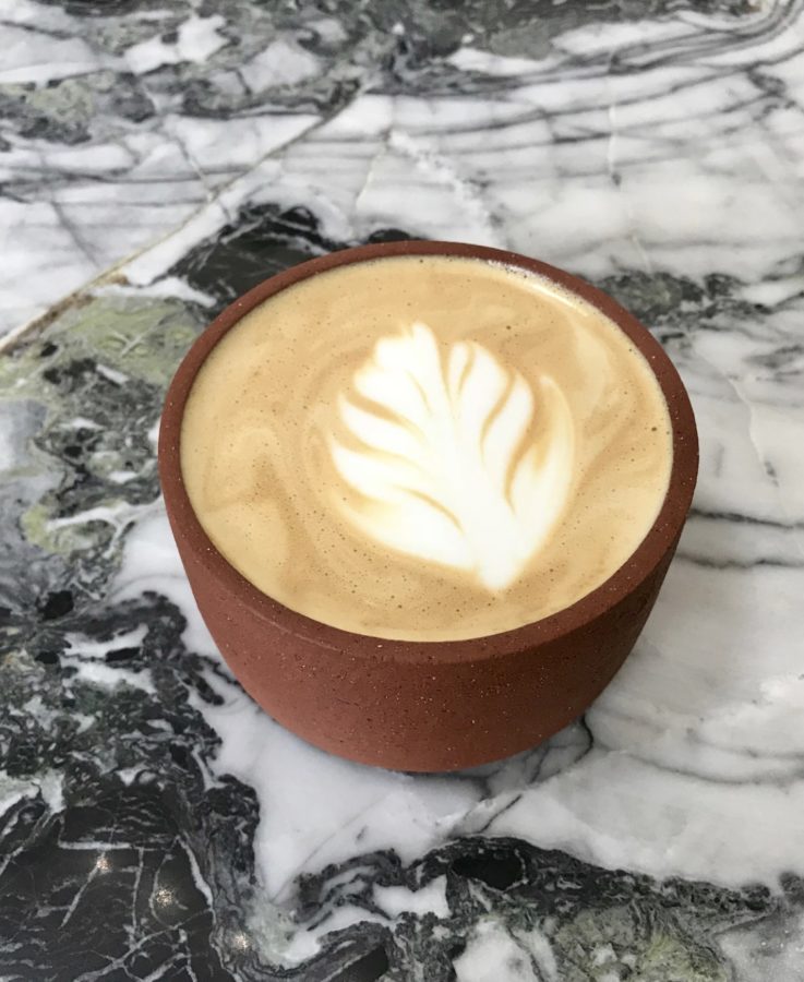 At Futuro, the mocha is decorated with creamy milk latte art in the Phoenix, Arizona location.

