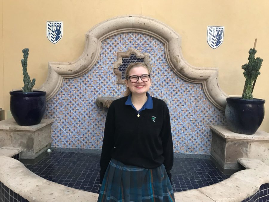 Junior Shea Nowicki posing in front of the fountain outside of Founders Hall. She is currently the president of History Club. 
Photo Courtesy of Angelica Villalba 20. 