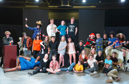 This picture represents the cast of Brophy’s Student Theatre Performance: The Bronco Room. Included is all of the cast members in outfits from one of their scenes, the directors, and the stage crew.