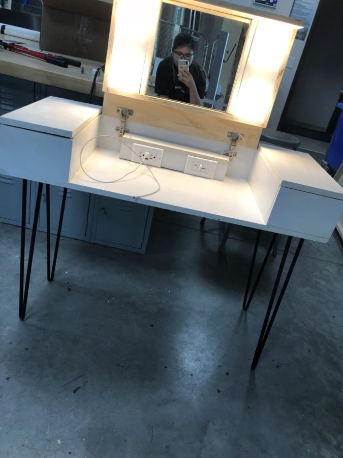 In the second quarter, students utilize their skills they learned in the first quarter to create their own projects. Senior Holly Ngo built a vanity mirror table as her final project. Photo courtesy of Holly Ngo ‘19
