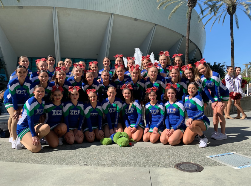 Xavier Spiritline at their Nationals competition in Anaheim, California. The Cheer team finished 2nd and the Pom team finished 6th. Photo courtesy of Jackie Hessel ‘20.