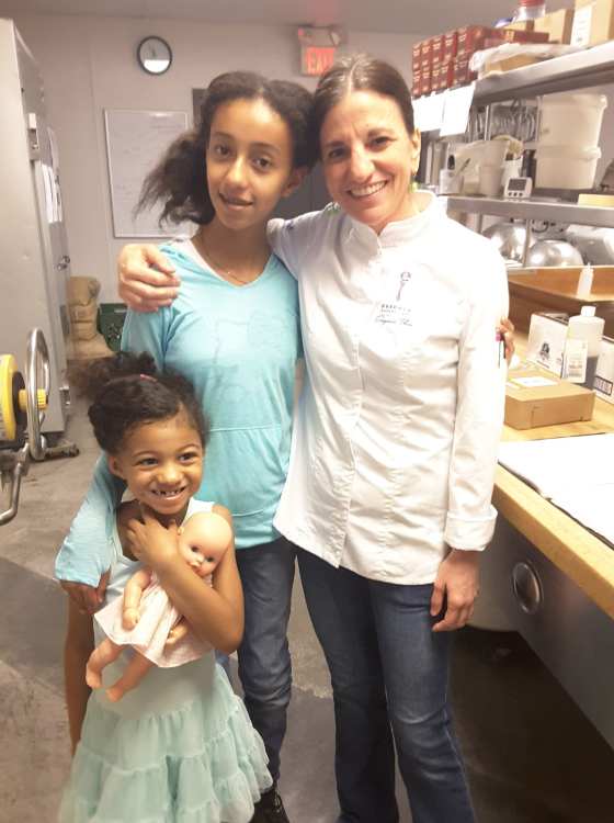 Alexandra Weingard, Maia Weingard and Chef Eugenia Theodospoulos finishing a day of making macarons. Photo courtesy of Tanya Daniels.