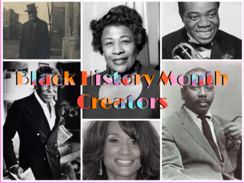 A collage of famous historical African American creators listed below in the article, from top left to top right (William D. Foster, Ella Fitzgerald. Louis Armstrong). From bottom left to bottom right (Gordon Parks, Beverly Johnson, Jacob Lawrence) - Courtesy of Sattu Samura ‘21