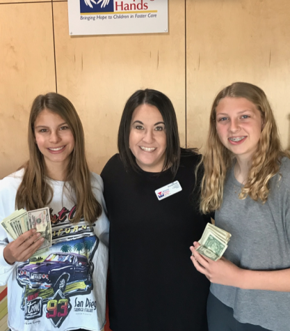Julia Bonilla and Elizabeth Church donate their earnings to Helping Hands.
