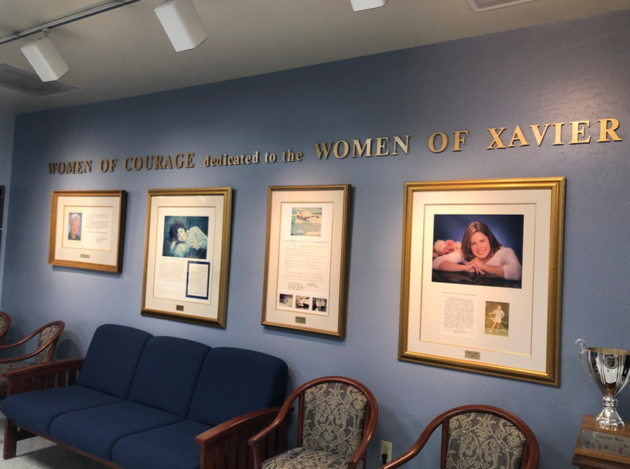 The Women of Courage Wall, located in the downstairs Virginia Piper Center, consists of 11 exceptional women with personally signed letters and portraits. The wall has been up since the Virginia Piper Center was built in 1994 and has progressed since then to exemplify women of excellence for Xavier students.