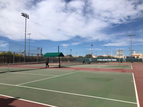 The current Stark Tennis Courts will be renovated this summer. The cracks and breaks in the courts have constantly been filled in over the years.