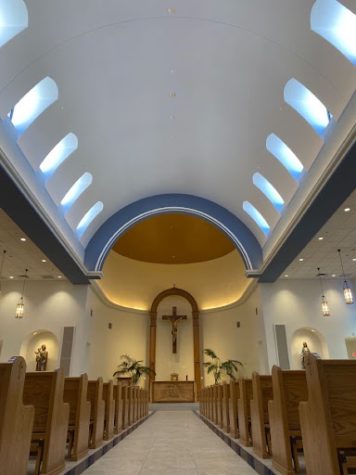 The placid chapel at noon is alone yet alive with the sun piercing through the windows and lights emphasizing Jesus. Xaviers Chapel of Our Lady is a place of communion and prayer for all its students.
