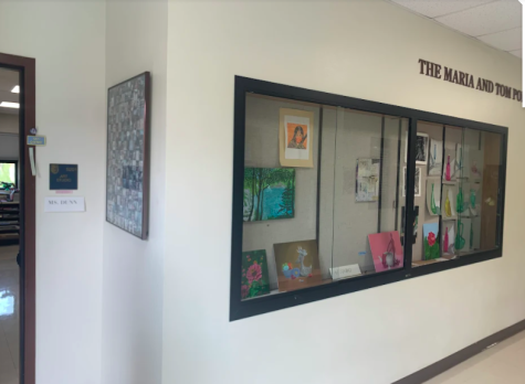  Alison Dunn’s students’ art is displayed at Xavier. In the hallway of 2nd floor Steele, the space is full of creative artwork. 