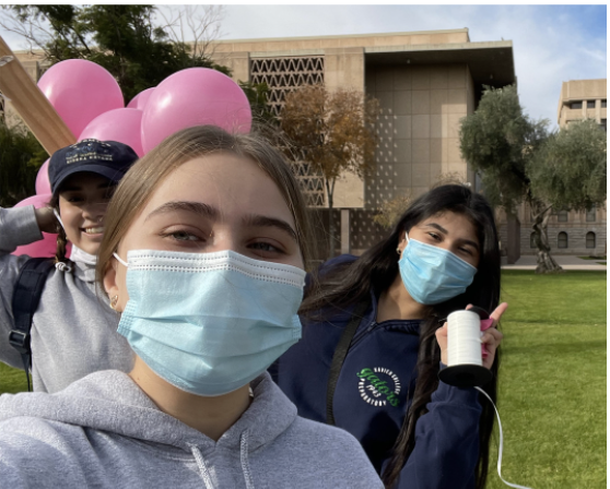 Selfie-fun at the rally features Erika
 Verduzco, Alissen Orego and 
Yulianna Gomez. The pro-life rally was attended by a ton of Xavier Students who are proud to aid in the protection of unborn childrens lives. 