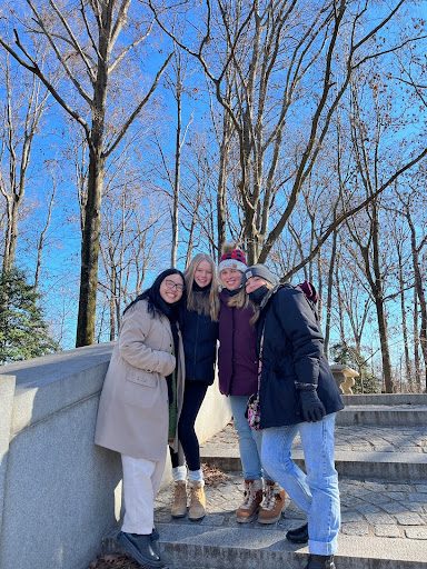 Karina Avalos, Bailey Rasmussen, Maggie Dethlefsen and Abigail Chrisman on Theodore Roosevelt Island after the 2022 March For Life. 
