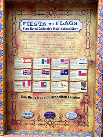 In California’s Old Town San Diego State Historic Park, a board publicly addresses the town’s multicultural diversity and its Spanish roots. The board itself includes elements of Spanglish in its title; instead of saying, “Fiesta de Banderas,” the title says, “Fiesta de Flags.” This little, yet seemingly purposeful error enhances that beauty and culture of the small, warm-feeling-filled town.