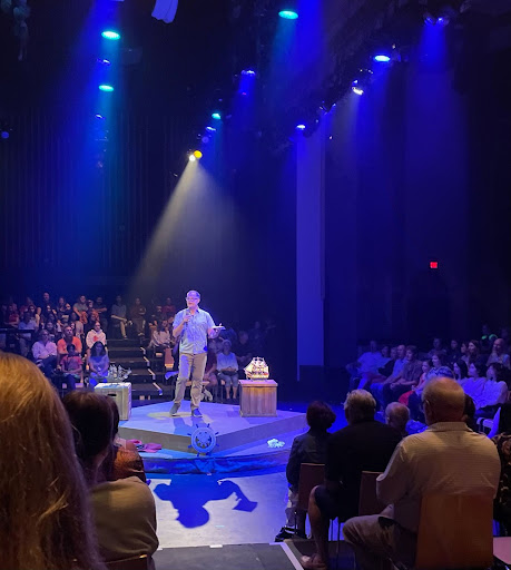 Mark Stoddard introduces himself as the director to the audience on September 29. The audience was eager for the play to begin and to learn the backstory of Peter Pan.