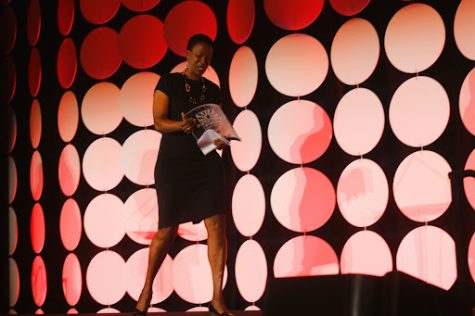 On November 1, Jennifer Gillom walks off the stage with her AZ Hall of Fame award after giving her speech. Gillom was the first inductee to be handed her award.