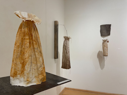 Susan Allred’s piece, Range, inspired by older English literature, is a young woman’s muddy skirt. The mud represents how women would exercise their rights and showcases how beautiful and difficult the process can be. 