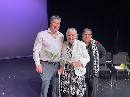 Juanita Martin, Xavier alumna, speaks to the Xavier student body about her high school experience. Martin’s family and the Xavier community came together to listen to her speech about the traditions she celebrated as a Xavier student 70 years ago.