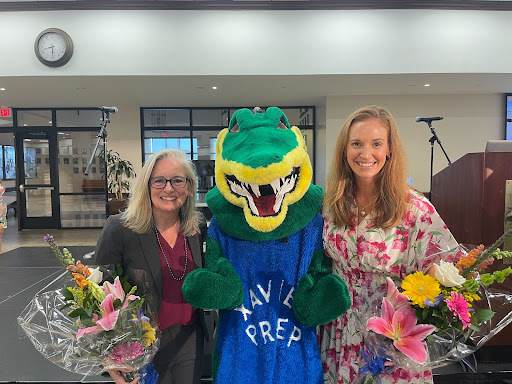 Cathy Clements, class of 1982, and Paige Crist, class of 1998, speak to the guests of the X-Breakfast about their hardships throughout their careers but also about their faiths that made their accomplishments possible. (Photo courtesy of Charley Fisher, XPress Staff)