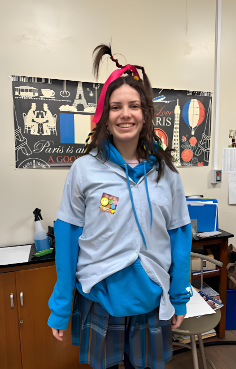 Teagan Bigcraft ‘25 flaunts her crazy hairstyle for the theme Wacky Wednesday. Students were encouraged to dress up creatively for the Catholic Schools Week dress-up days from January 29 to February 2. 