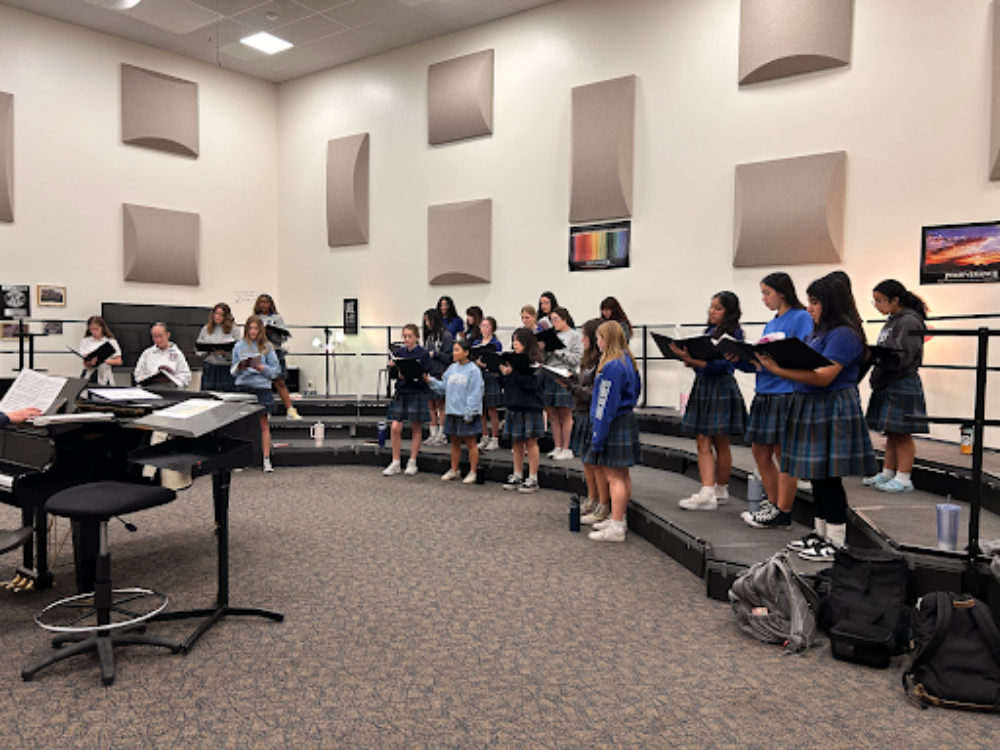 Students in Freshwoman Choir prepare for Mass throughout the Lenten season. Soon, these same students will share their talents with the Xavier community at the Spring Pageant. 