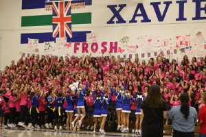 Xavier’s rallies take place in the Activity Center; this photo depicts excitement in the frosh section during the first fall sports rally. After touring the campus, eighth graders meet here.