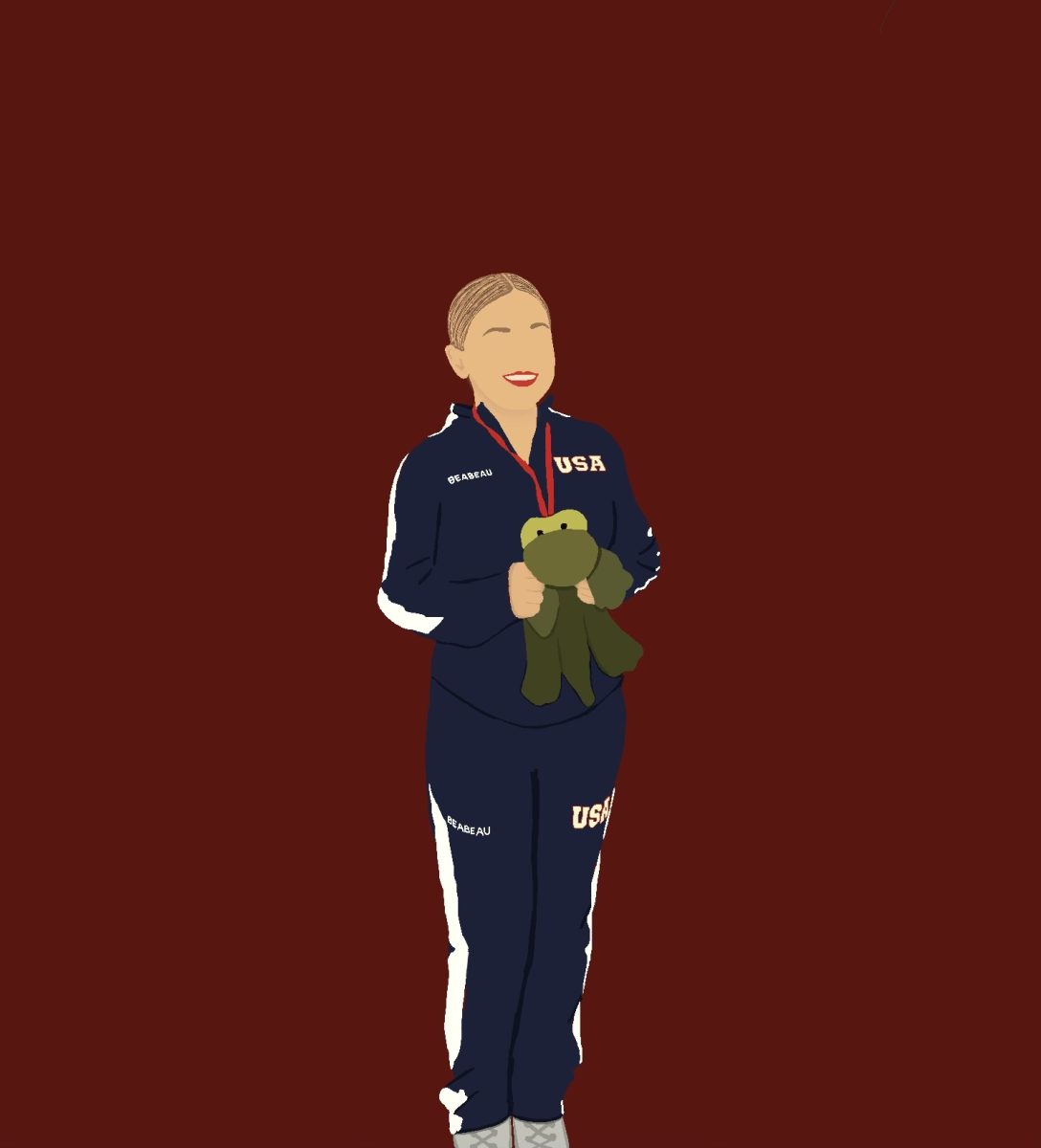 Digital rendition of Charlotte Beabeau posing with her Xavier Gator at the World Championship of Tap. Beabeau represented Xavier on Team USA, performing in the junior tap dance formation division. 