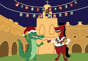 The Xavier Gator and Brophy Bronco enjoy the Jingle Jangle DJ PJ Party. The event is held on Xavier’s campus and will take place on the evening of Saturday, December 14.