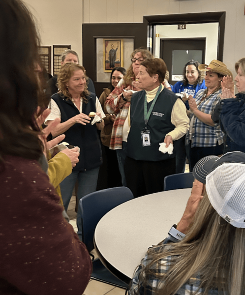 Xavier’s faculty and staff celebrated Sister Lynn Winsor’s 51 years and Jeri Butts’ 25 years at Xavier during Catholic Schools Week. They honored them with mini-bundt cakes and a poster in the faculty lounge.