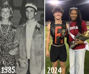 In 1985, Matt Hicki and Kristi Anderson are crowned Homecoming king and queen at the dance, and in 2024, Grant Sonnenberg and Michal Cagungun are crowned at the football game. Over the years each Xavier student writes down her top three choices for Homecoming queen and the five with the most votes go on to be part of the Homecoming Court. 