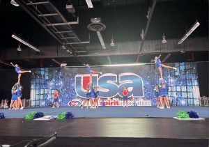 Xavier varsity spiritline completed an elite stunt during USA Spirit Nationals on February 14-15. These girls have trained for this stunt pattern since the beginning of the school year and accomplished it beautifully.