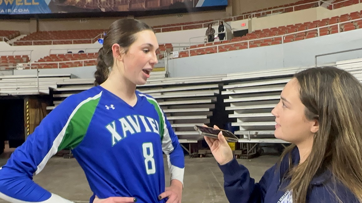 Sports Editor Lucia Sugich ‘26 interviews Tessa Larkin after the 2024 AIA State Championship game. The Xavier Gators defeated Corona Del Sol, winning 3-1 at Arizona Veterans Memorial Coliseum.