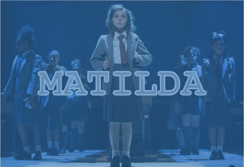 The illustration features a snapshot of the Broadway production of "Matilda".