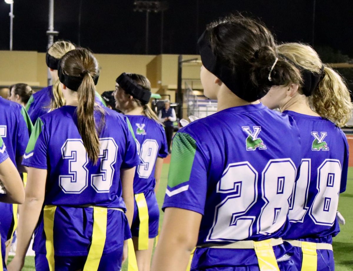 The Xavier flag football team lines up to begin their game against Corona Del Sol. The Gator flag football team is a fall sport at Xavier.