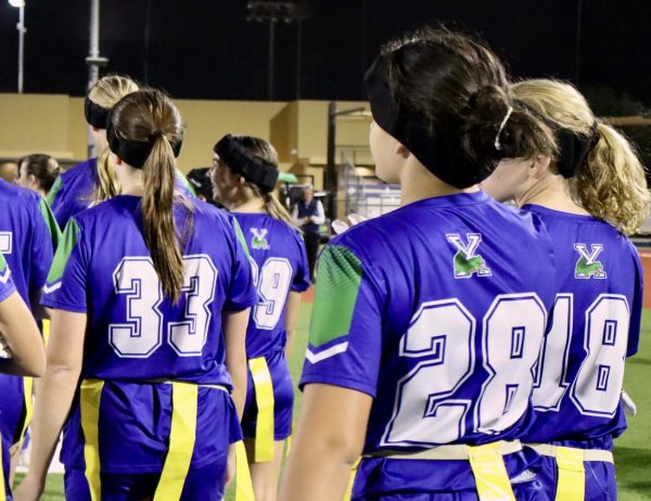 The Xavier flag football team lines up to begin their game against Corona Del Sol. The Gator flag football team is a fall sport at Xavier.