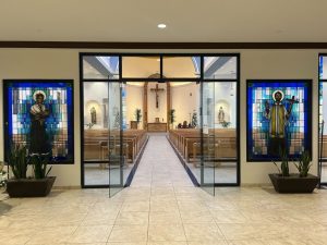 The Chapel of Our Lady is a beautiful setting at Xavier. There is morning Mass celebrated here often, and every sports team has a Mass in this chapel.