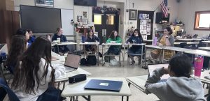 Xavier Mock Trial has an after-school meeting on Thursday, Feb. 5. The team is coached by English teachers Rebecca Richter and Kate Boehm.