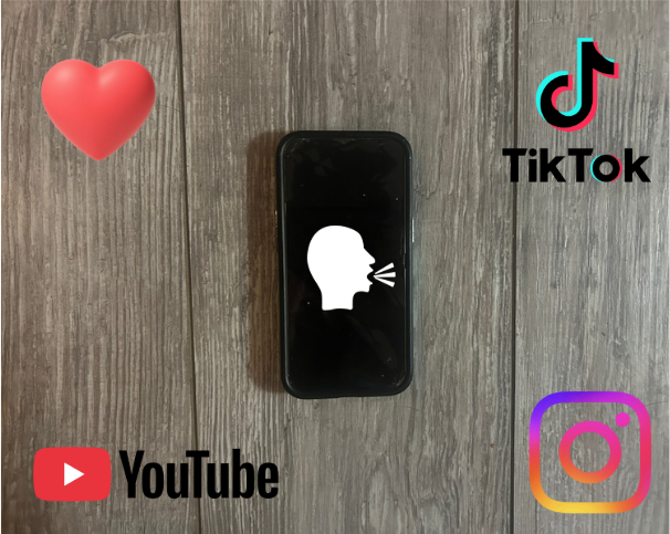 A smartphone rests on the floor surrounded by icons representing popular social media platforms, including Instagram, YouTube and TikTok. The image symbolizes how social media apps dominate students’ daily lives and raises questions about their long-term impact on academics and future opportunities.